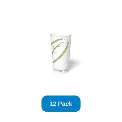 ecotainer 22 oz Compostable Cold Cup SFI Paper Cup PLA Lined Made in USA - Pack of 12