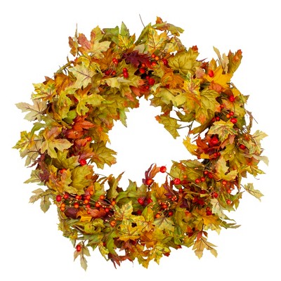 Northlight Berries and Twigs Artificial Thanksgiving Wreath Yellow 30-Inch - Unlit