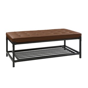 Alex Leather rectangle tufted coffee table with metal base| ARTFUL LIVINIG DESIGN - 1 of 4