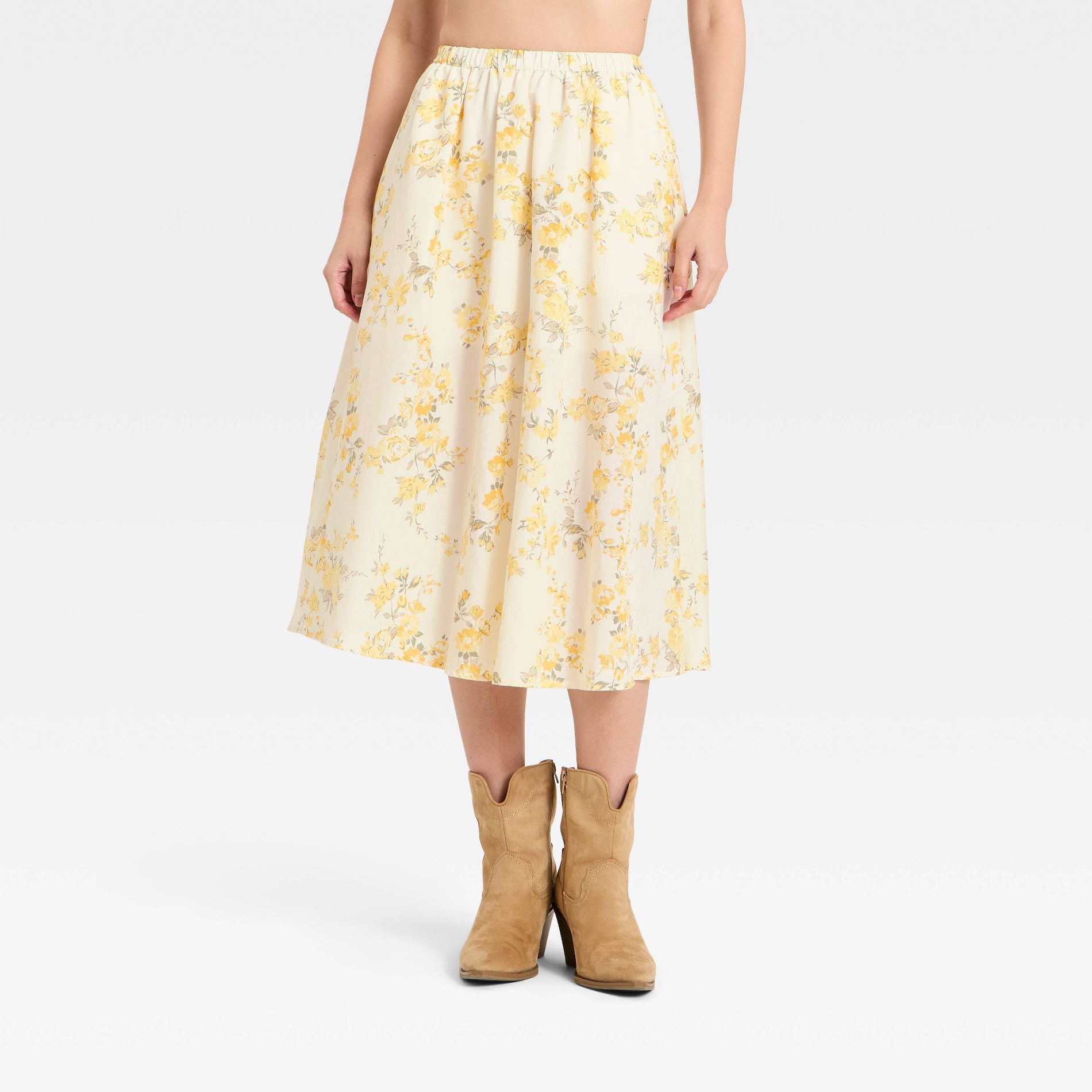 Women's Pull-On Midi Skirt - A New Day™ White Floral M