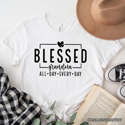 Blessed Grandma T-Shirt, All Day Every Day White and Black Tee for Faithful Grandmothers| OrnamentallyYou
