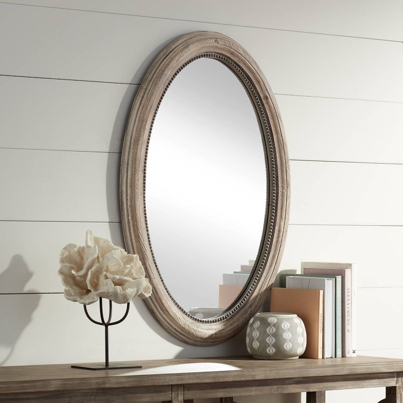 Noble Park Zahra Oval Vanity Decorative Wall Mirror Rustic Farmhouse Beaded Trim Natural Wood Frame 23 1/2" Wide for Bathroom Bedroom Living Room Home, 2 of 10