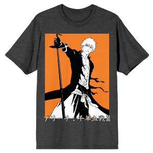 Bleach 1000 Year Blood War Ichigo On Orange Background Crew Neck Short Sleeve Charcoal Heather Men's T-shirt - 1 of 4