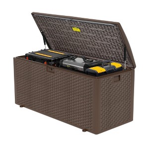Extra Thin 150 Gallon Resin Deck Box, Heavy Duty Storage Box for Pool Accessories, Patio Furniture, Cushions and Garden Tools - 1 of 4
