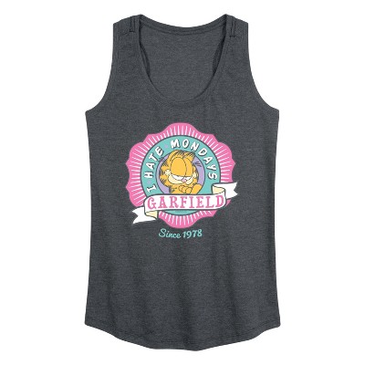 Women's Garfield I Hate Mondays Badge Graphic Racerback Tank - Heather Charcoal - 2 X-Large