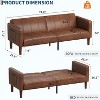 75" PU Leather Futon Sofa Bed,Convertible Loveseat, Adjustable Backrest, Side Pockets, Space-Saving Sleeper Sofa for Small Spaces, Brown - 2 of 4