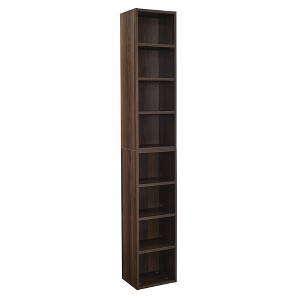 Gulches 9 in W x 12 in D x 71 in H Walnut MDF Slim 8 Tier Media Tower Adjustable Shelves Wall Mount in Walnut Finish - 1 of 4