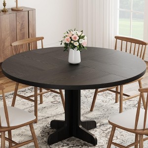 Jojoka 47" Farmhouse Round Dining Table with Wood Tabletop and Sturdy Base, Circle Kitchen Table for 4 for Dining Room, Living Room - 1 of 4