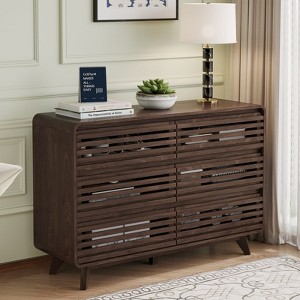 Fluted Dresser for Bedroom, Wide 6 Drawers Dresser, Chests of Drawers with Grille - 1 of 4