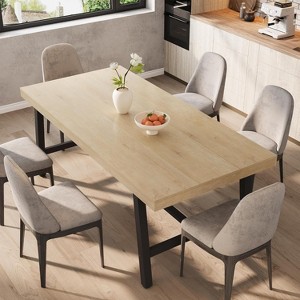 70.87" Industrial Dining Table for 6-8 People, Rectangle Dinette Table with Metal Legs, Long Wooden Kitchen Table - 1 of 4