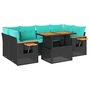 vidaXL 7 Piece Patio Sofa Set with Cushions Black Poly Rattan - 1 of 4