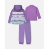 Deux par Deux Girl 3-In-1 Mid-Season Outerwear Set with Printed Jacket Mauve and Blue, Pink Mountain - 3 of 4
