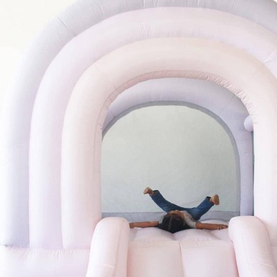 Pastel Pink Cotton Candy Bounce House with Slide and Hoop
