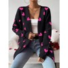 Coolmee Women's Fall Winter Long Sleeves Open Front Heart Print Knitted Sweater Cardigan Coat Outwear - 2 of 4
