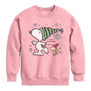 Boys' - Peanuts - Snoopy Woodstock Skate Graphic Long Sleeve Fleece Sweatshirt - 1 of 4