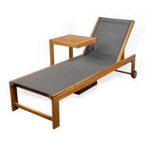 Trabuco Coastal Modern Acacia Wood Mesh 3-Position Outdoor Chaise Lounge Set with Side Table - JONATHAN Y - 1 of 4