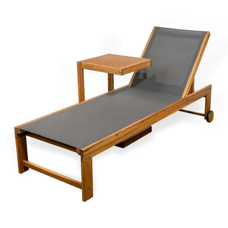 Trabuco Coastal Modern Acacia Wood Mesh 3-Position Outdoor Chaise Lounge Set with Side Table - JONATHAN Y, 1 of 13