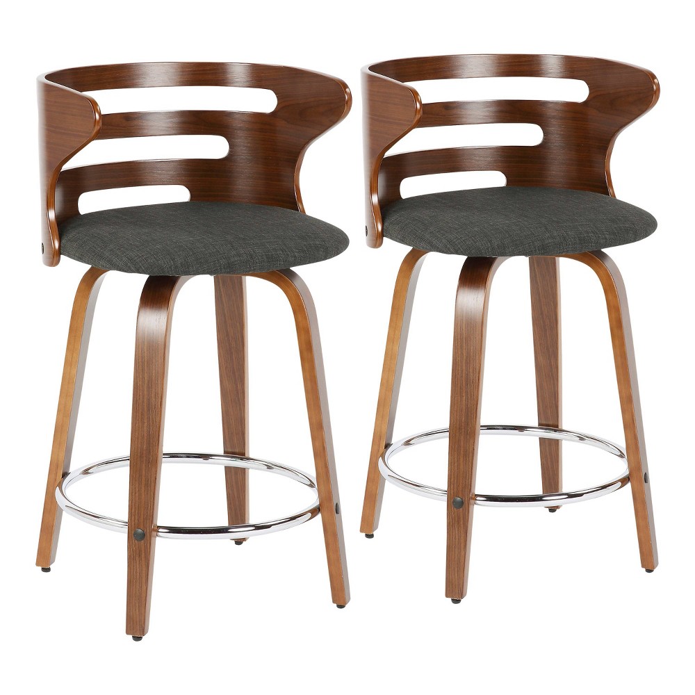 Set of 2 Cosini Upholstered Counter Height Barstool with Backs, Swivel Seat, Chrome Footrest - Lumisource