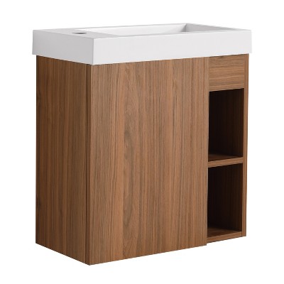 Vynxaria 20'' Floating Wall-Mounted Bathroom Vanity with White Resin Sink & Soft-Close Cabinet Door