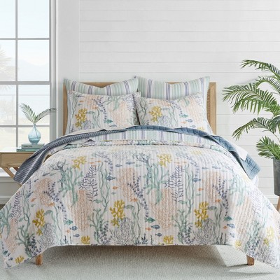 Full Blue Cotton Reversible Quilt Set with Shams