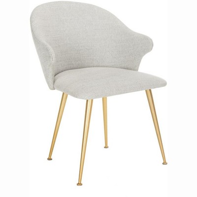 Edmond Transitional Linen Blend Light Grey Arm Chair with Gold Capped Legs