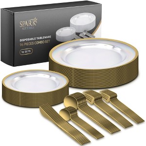 Clear Plastic Plates with Rim & Disposable Plastic Silverware - 1 of 4