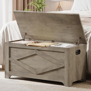 39.4" Storage Chest,Wooden Storage Bench with Safety Hinges,Modern Style Lift-Top Toy Chest with Safety Hinge for Entryway - 1 of 4