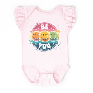 The Juniper Shop SmileyWorld Be You Rainbow Circle Flutter Sleeve Bodysuit - 1 of 4