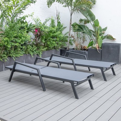 Modern Dark Grey Aluminum Patio Chaise Lounge Chair with Armrests