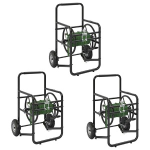Suncast Professional Portable 200 Foot Powder-Coated Steel Hose Reel Cart with Wheels for Landscaping, Yard, Garden, & Utility Use, Black (3 Pack) - 1 of 4