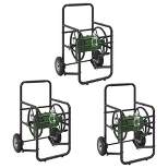 Suncast Professional Portable 200 Foot Powder-Coated Steel Hose Reel Cart with Wheels for Landscaping, Yard, Garden, & Utility Use, Black (3 Pack)
