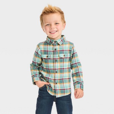 Image of Toddler Boys' Long Sleeve Flannel Shirt - Cat & Jack™ Turquoise Green 12M