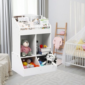 COZONY Kids Toy Storage Organizer with Bookshelf, 3-Tier, 4 Cubbies, Wooden Cabinet for Bedroom, Playroom, Nursery - 1 of 4