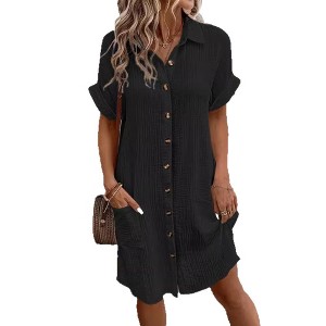 sachin and babi light blue dress Women Summer Casual Button Down Shirt Dresses Tunic Short Sleeve Midi Dress  with Pockets : Target