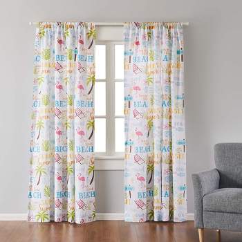 Beach Life Lined Curtain Panel With Rod Pocket Navy - 2pk - Levtex Home ...
