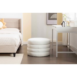 MAYEERTY Soft Velvet Round Ottoman, Footrest Stool, Home Use, Ivory - 1 of 4