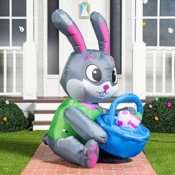 Joiedomi 5 ft Easter Bunny with Egg Basket Inflatable Bunny Hugging Basket and Colorful Eggs, Easter Blow Up Outdoor Decoration
