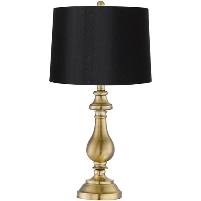 Regency Hill Traditional Table Lamp Candlestick Antique Brass Black Fabric Drum Shade Living Room Bedroom House Bedside Nightstand