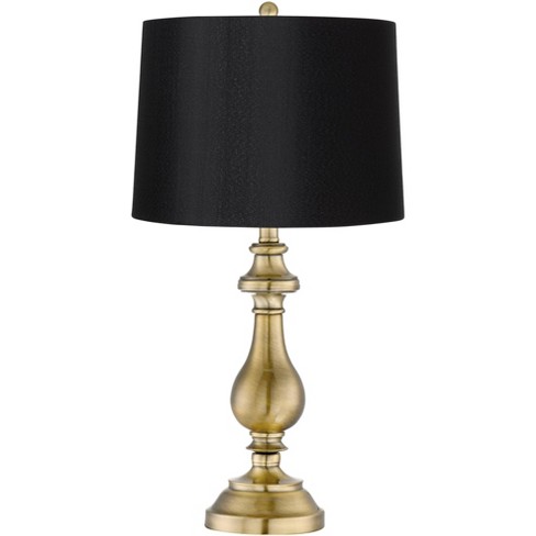 ANTIQUE BRASS LAMP WITH BLACK PAPER SHADE – PLAIN GOODS