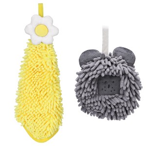 REGALWOVEN 2 Packs Soft Absorbent Cute Decorative Chenille Hand Towel for Bathroom 6" x 15"/7" x 7" - 1 of 4