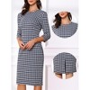 Allegra K Women's Houndstooth 3/4 Sleeve Elegant Cinched Waist Bodycon Dress - 2 of 4