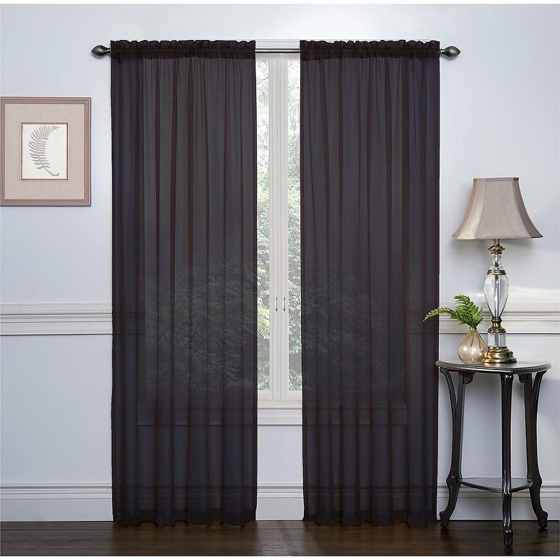 GoodGram Set of 2 Light Weight Basic Sheer Voile Rod Pocket Window Curtain Panels - Black, 84 in. Long, 1 of 3