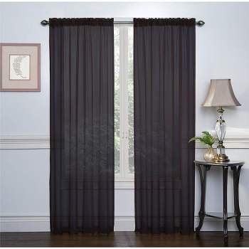 GoodGram Set of 2 Light Weight Basic Sheer Voile Rod Pocket Window Curtain Panels - Black, 84 in. Long