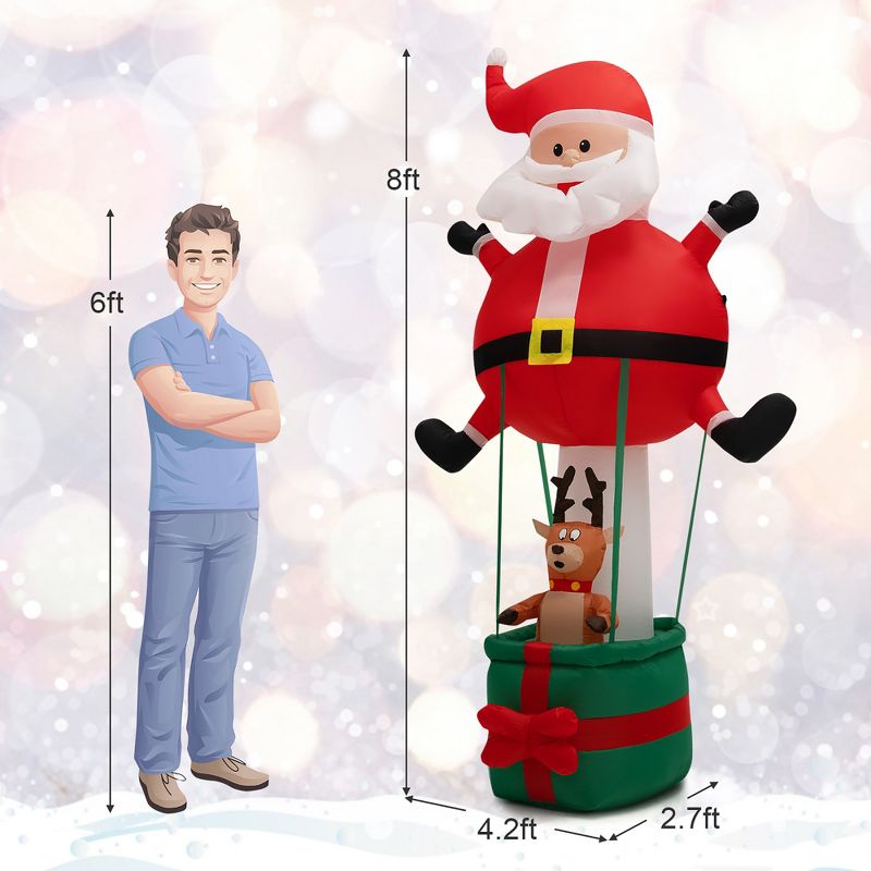 Costway 8 FT Inflatable Santa Claus & Reindeer Giant Hot Air Balloon with LED Lights, 4 of 10