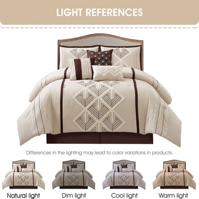 Queen Brown Microfiber Geometric Comforter Set