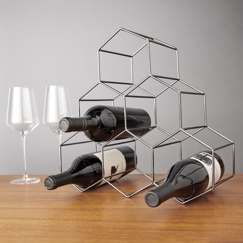 Viski Geo Gold Bottle Wine Rack, Honeycomb Design, 3 of 8