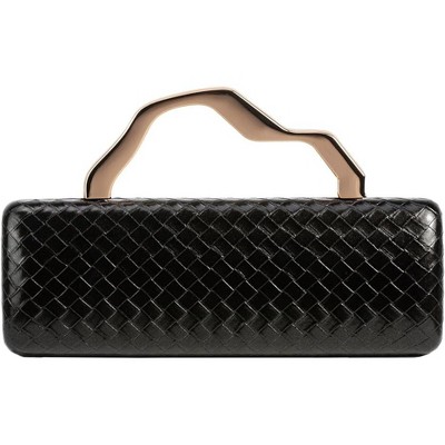 PU Leather Clutch for Women, Multi-functional Woven Texture Evening Gift Bag, Fashionable Hard Vertical Small Square Bag, Golden Magnetic Clasp