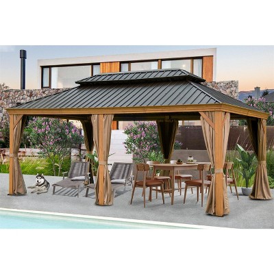 VisioGear 12'x18' Hardtop Gazebo with Double Roof, Gazebo Pavilion for Patio and Backyard, Yellow, 166.56"*142.92"*120.98"