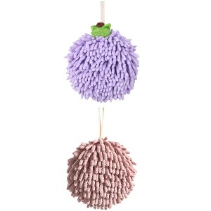 REGALWOVEN 2 Pack Soft Absorbent Chenille Fuzzy Ball Hand Towels for Bathroom Home Decor 6" x 6" - 1 of 4
