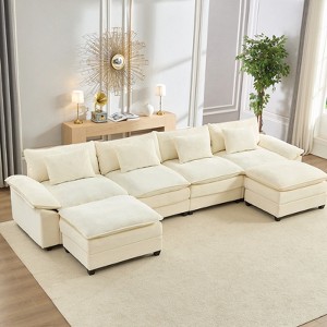 Mjkone 156'' Oversized Modular Sectional Sofa, U-Shaped Couch with 2 Ottomans, 6-Seat Chenille Upholstered Deep Seat Sofa - 1 of 4